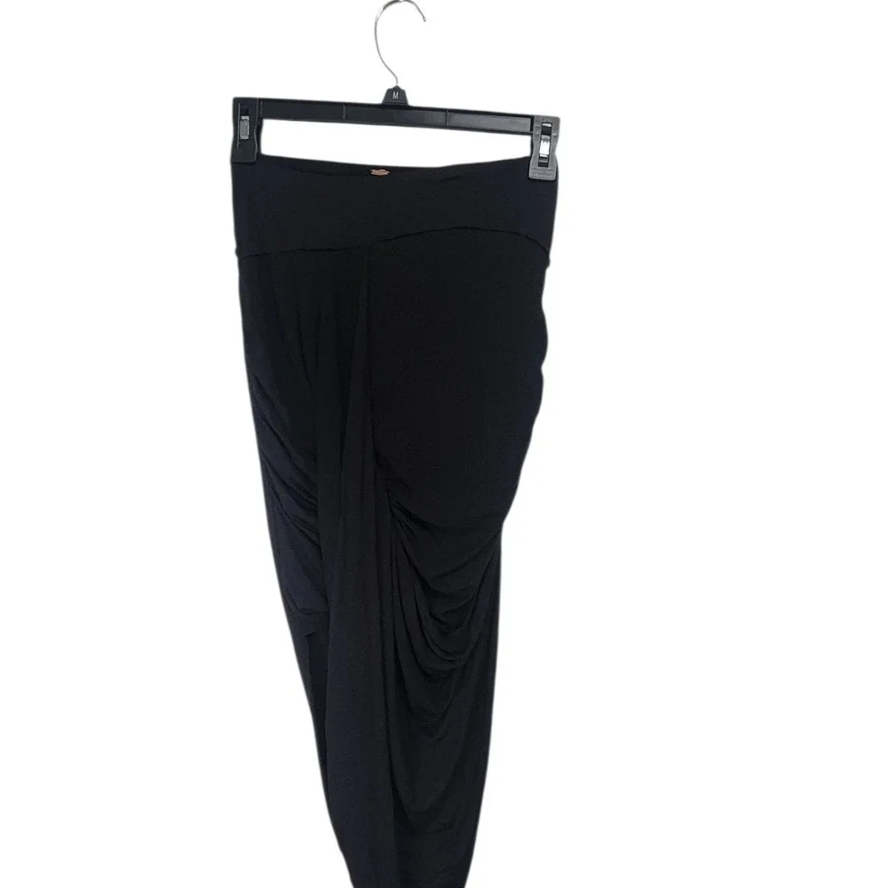 NWT. Free People Black Ruched Asymmetrical Tulip Hem‎ Midi Skirt XS